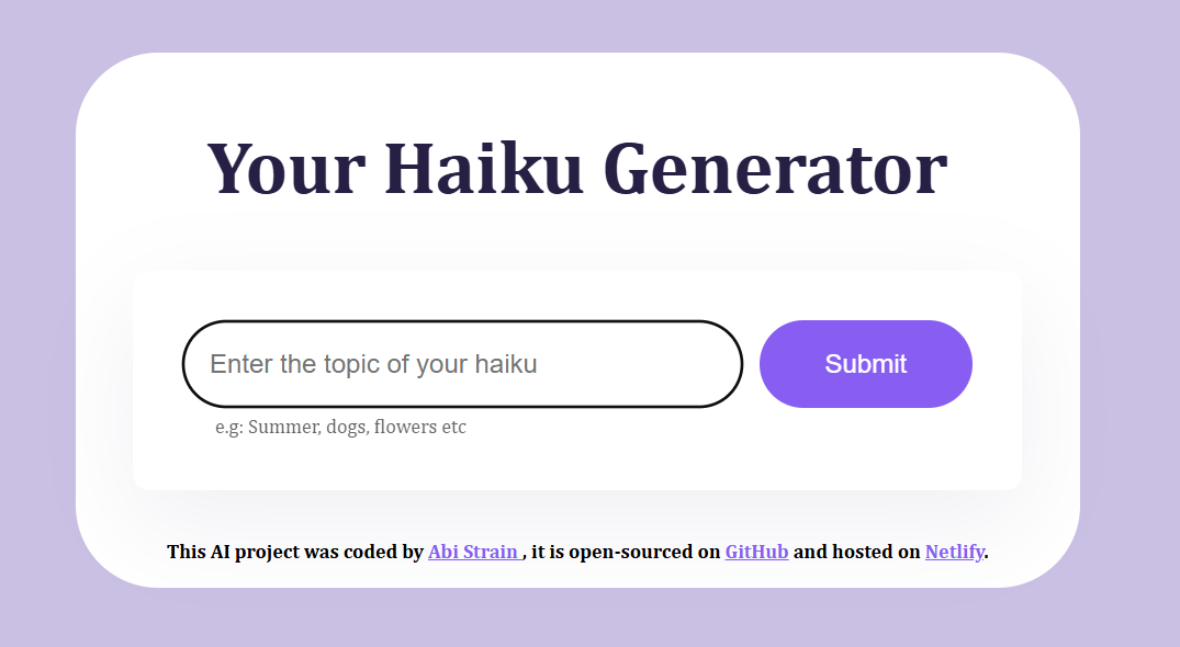 Abi's AI Haiku app